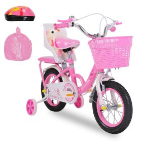 12in Carbon Steel Kid Bike with Backpack Streamers Helmet Detachable Training Wheels