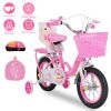 16in Carbon Steel Kid Bike with Backpack Streamers Helmet Detachable Training Wheels