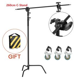SH 3.3M Photography AdjustableHeavy Duty Stainless Steel C-stand With Bag And Wheel For Monolight, Softbox, Reflector (Color: Black Wheel, Bundle: 260cm)