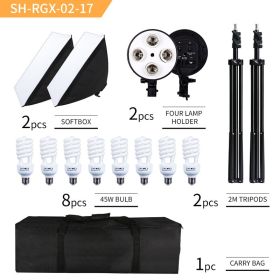 Photography Softbox Lightbox Kit 50x70CM Four Lamp Softbox E27 Holder With 8pcs 20W Bulb Soft Box Accessorie Photo Studio Video (Color: 8X45W light bulbs)