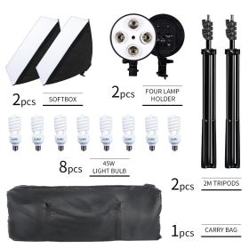 50x70 Photography Softbox Studio Photo Lighting Kit Soft Box Continuous Light System For Camera With 5500K E27 Photographic Bulb (Color: 45W Spiral Bulb)