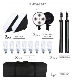SH Photographic 50x70CM Four Lamp Softbox Kit E27 Holder Socket Soft Box Lighting Accessories For Photo Studio Video Photo Box (Color: 8pc 45W studio)
