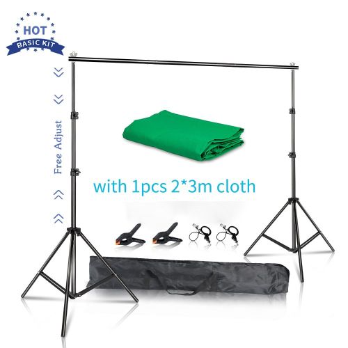 2X3M Backdrop Support System Kit With Green Cloth For Muslins Backdrops Telescopic Background Stand Adjust With Carry Bag Clip