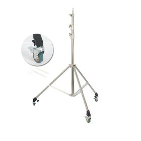 SH New 290cm Tripod With Wheels Stainless Steel Light Stand Air Pressure For Camera Ring Light Live Youtube Video Photography (Color: With wheels)