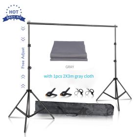 2X3M Backdrop Support System Kit With Green Cloth For Muslins Backdrops Telescopic Background Stand Adjust With Carry Bag Clip (Color: Basis With gray, Size (mm): 2.6 x 3 M)